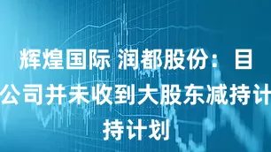 辉煌国际 润都股份：目前公司并未收到大股东减持计划